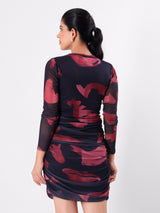 Marble Print Bodycon With Full Sleeve & Round Neck