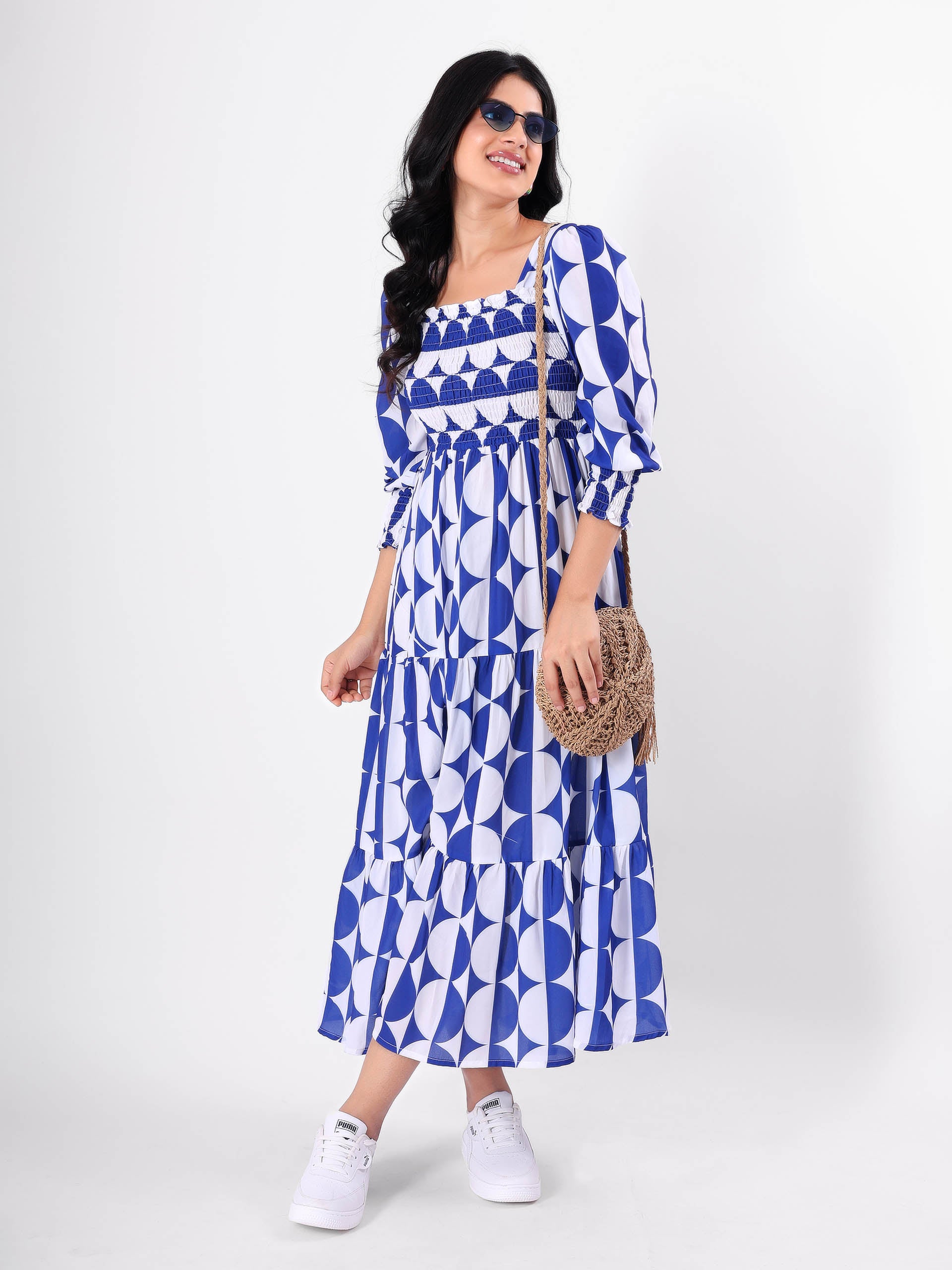 Geometrical Print Flowy Midi Dress