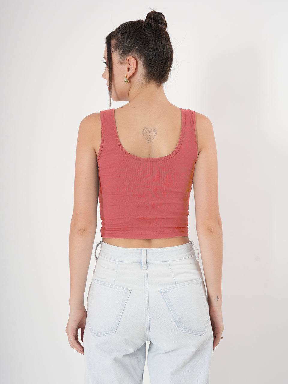 Solid Sleeveless Round Neck Crop Top