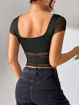 Neted Solid Half Sleeve Crop Top