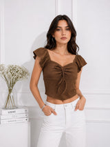 Women's Brown Sweetheart Neck Crop Top
