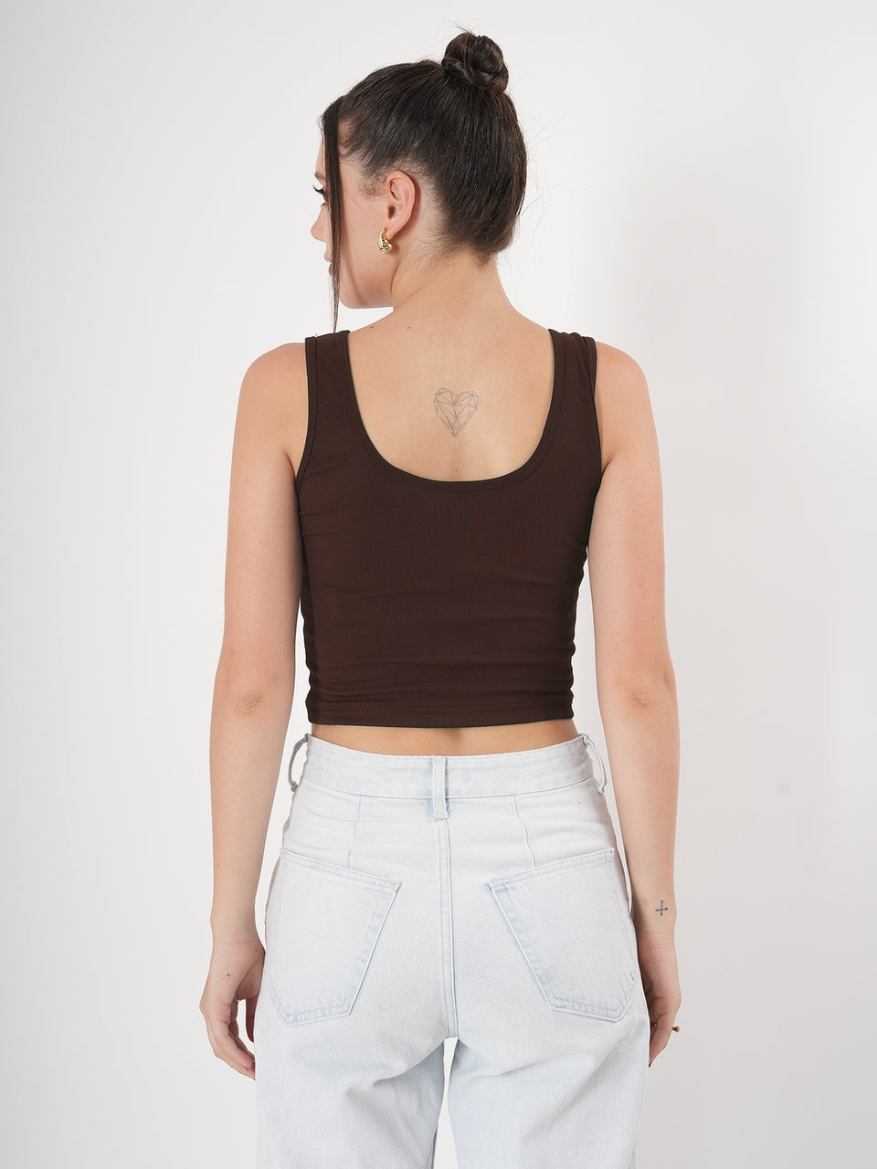 Solid Sleeveless Round Neck Crop Top