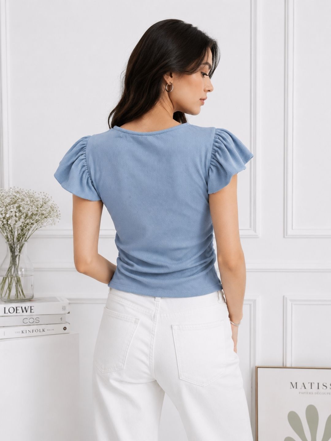Women's Blue Round Neck Crop Top