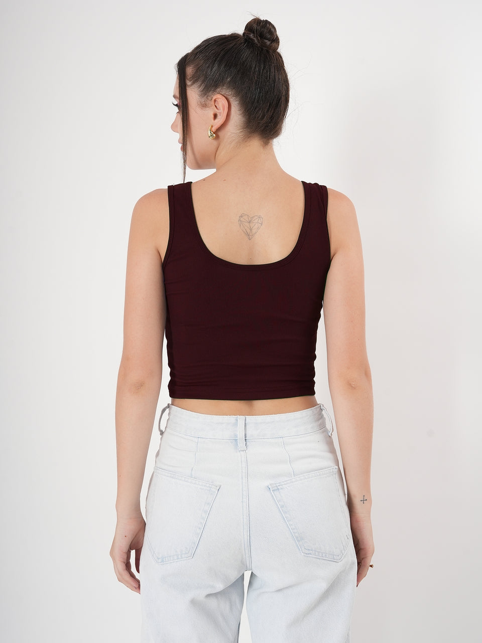 Solid Sleeveless Round Neck Crop Top