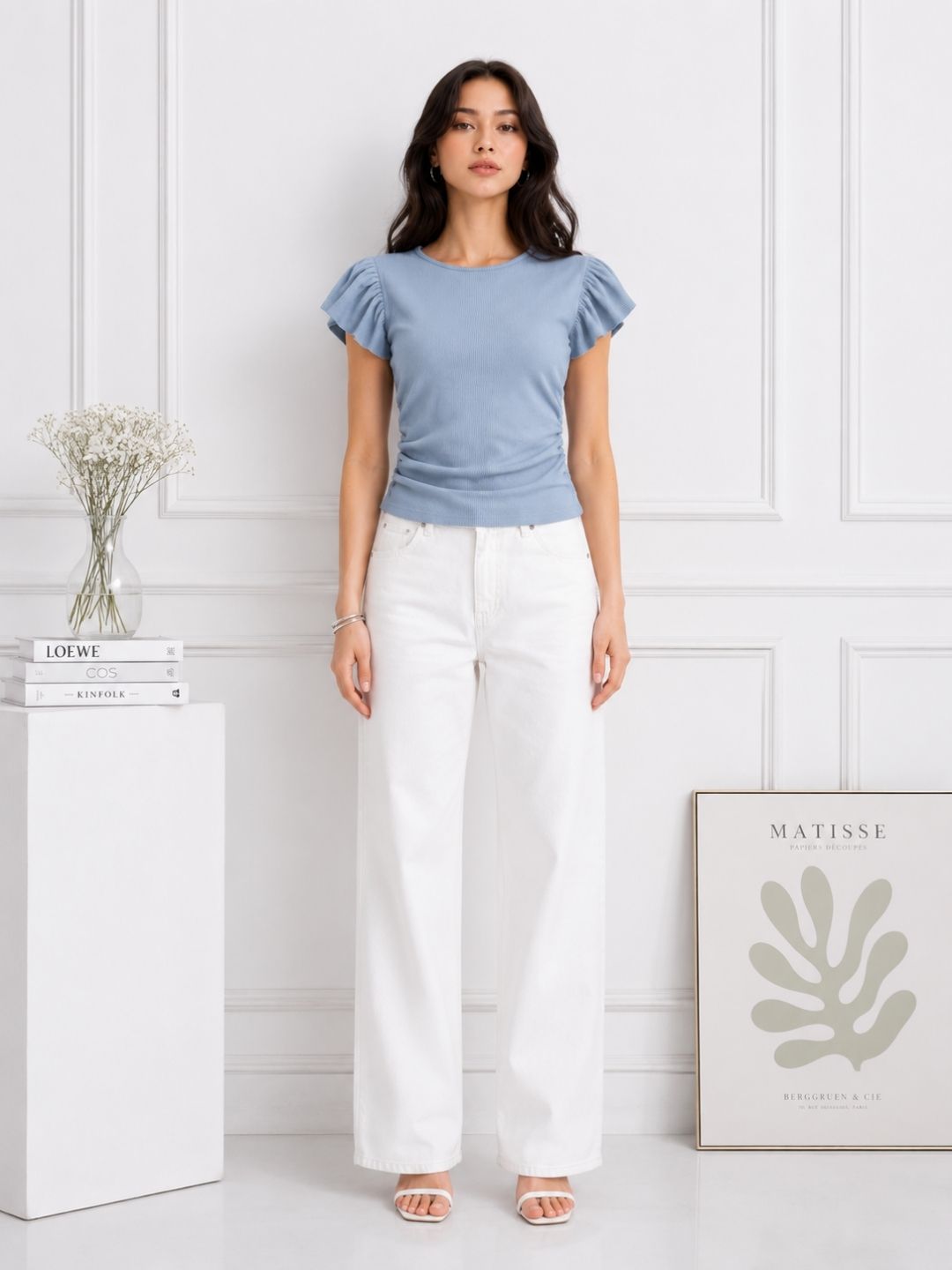 Women's Blue Round Neck Crop Top