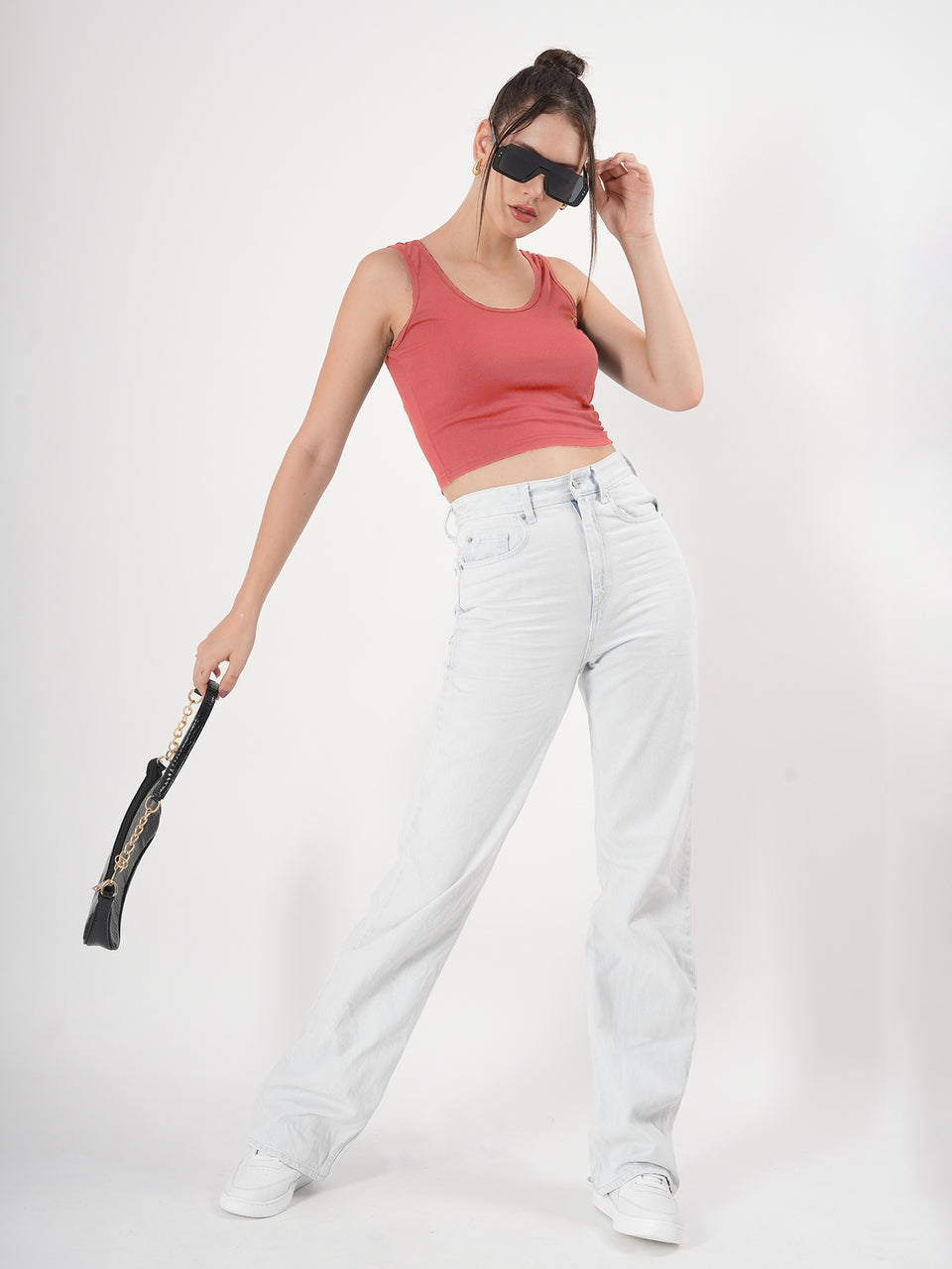Solid Sleeveless Round Neck Crop Top