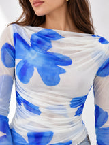 Clobug Women Cowl Neck Floral Top