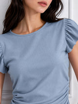 Women's Blue Round Neck Crop Top