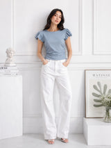Women's Blue Round Neck Crop Top