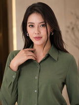 Clobug Women Green Oversized Full Sleeve Shirt