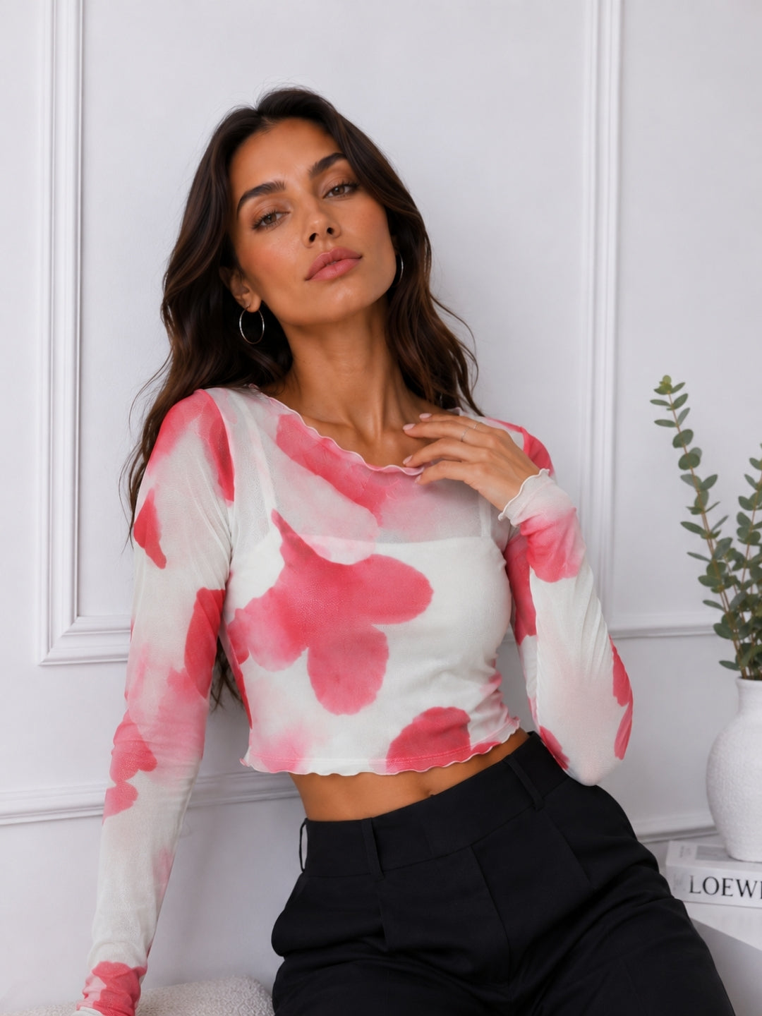 Women Mesh Floral Top