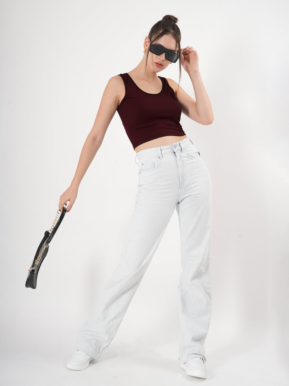 Solid Sleeveless Round Neck Crop Top
