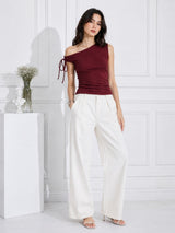 Women's Maroon One Shoulder Tie-up Top