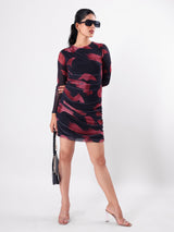 Marble Print Bodycon With Full Sleeve & Round Neck