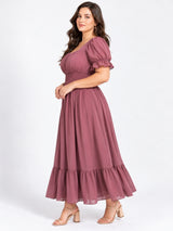 Women’s Polyester Plus Size Pink Flare Maxi Dress