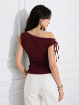 Women's Maroon One Shoulder Tie-up Top