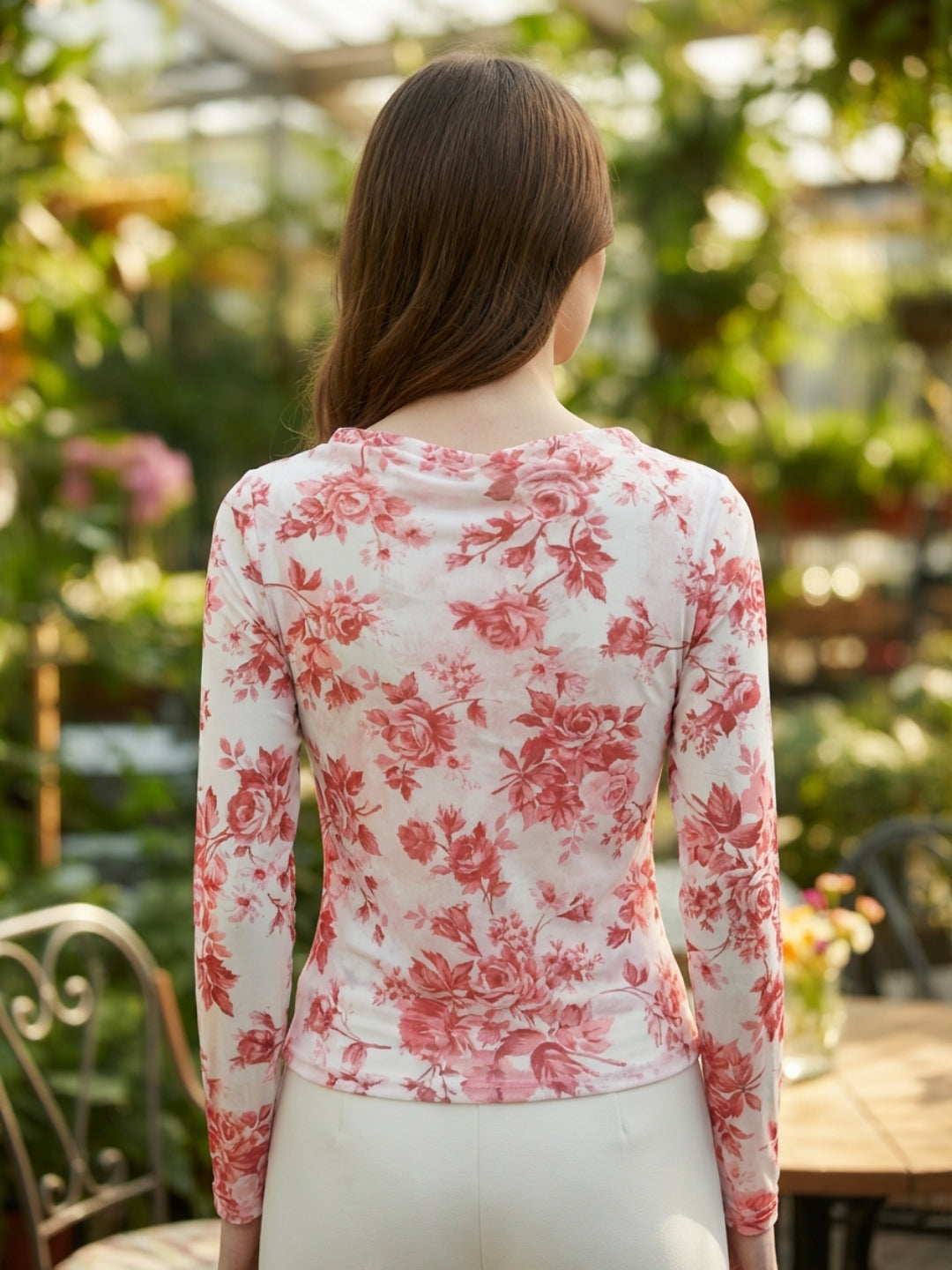 Clobug Women Printed Net Full Sleeve Cowl Neck Blue Crop Top