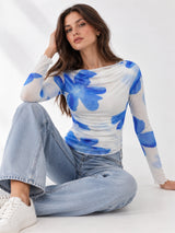Clobug Women Cowl Neck Floral Top