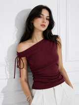 Women's Maroon One Shoulder Tie-up Top