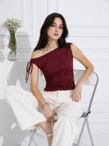 Women's Maroon One Shoulder Tie-up Top