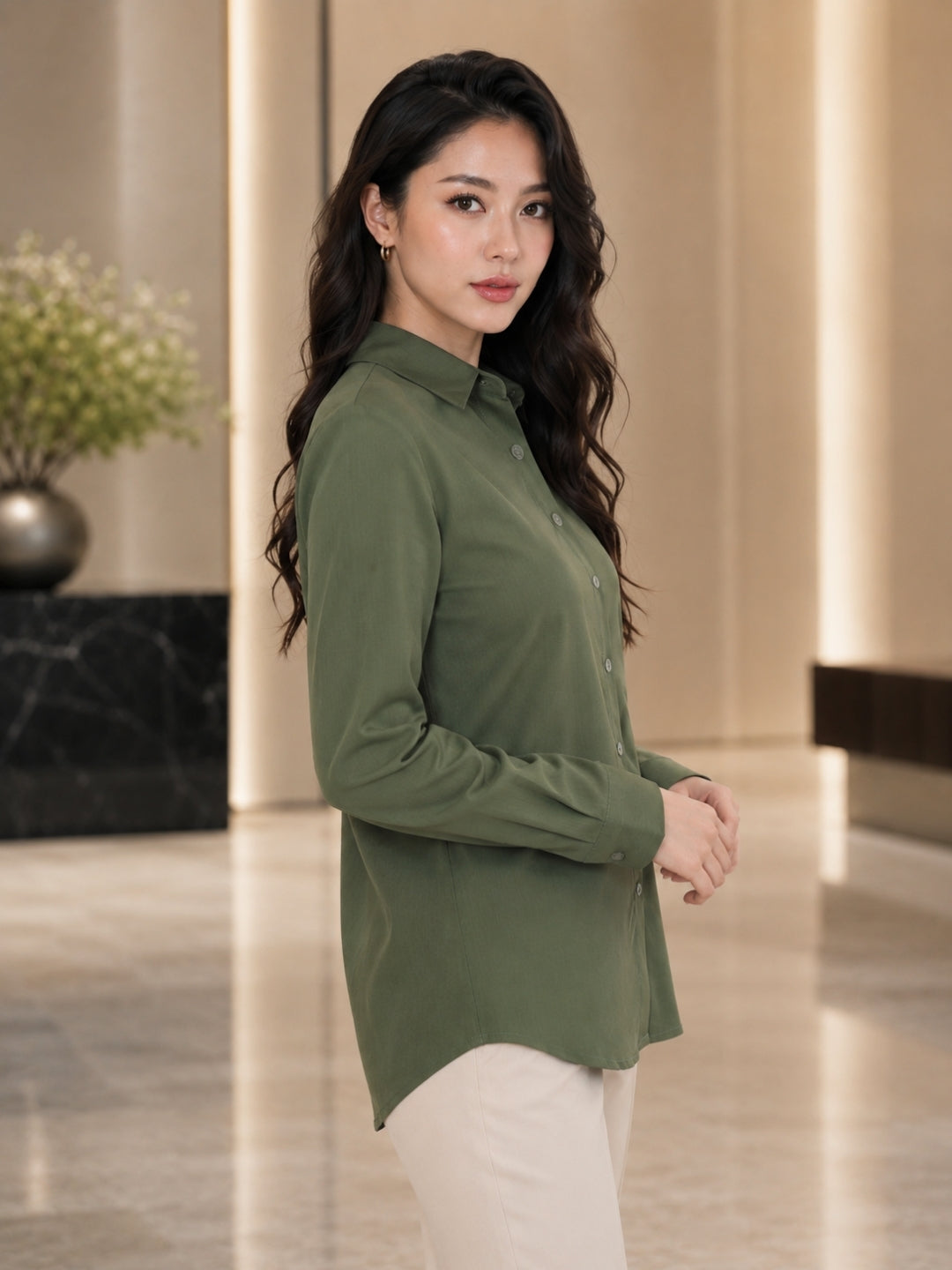 Clobug Women Green Oversized Full Sleeve Shirt