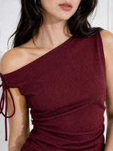Women's Maroon One Shoulder Tie-up Top