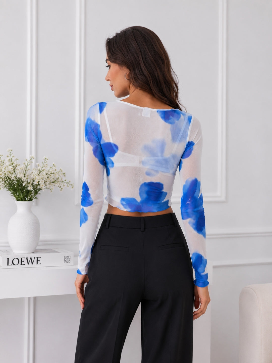 Women Mesh Floral Top