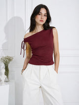 Women's Maroon One Shoulder Tie-up Top