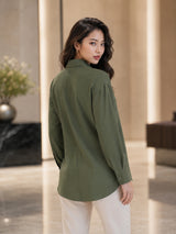 Clobug Women Green Oversized Full Sleeve Shirt