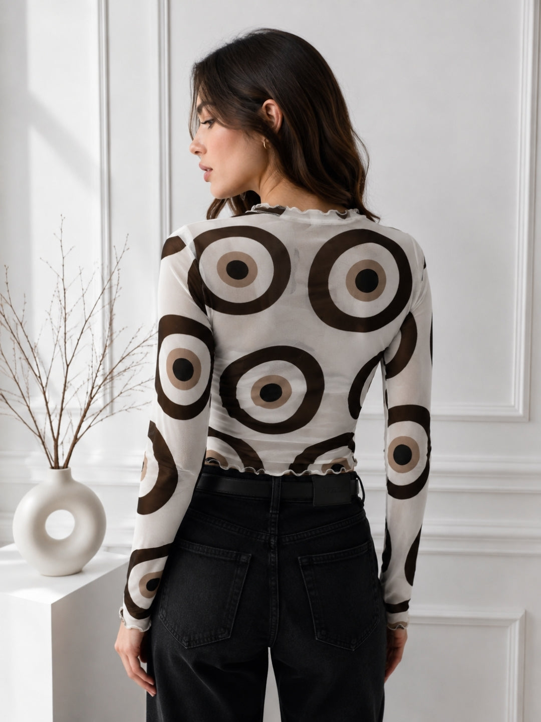 Clobug Women Full Sleeve Eye Print Top