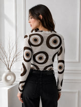 Clobug Women Full Sleeve Eye Print Top