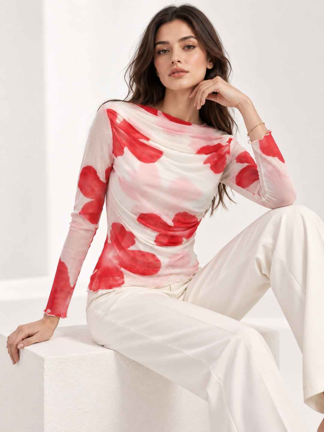 Clobug Women Cowl Neck Floral Top