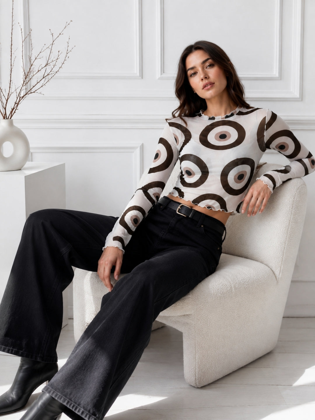 Clobug Women Full Sleeve Eye Print Top