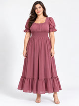 Women’s Polyester Plus Size Pink Flare Maxi Dress