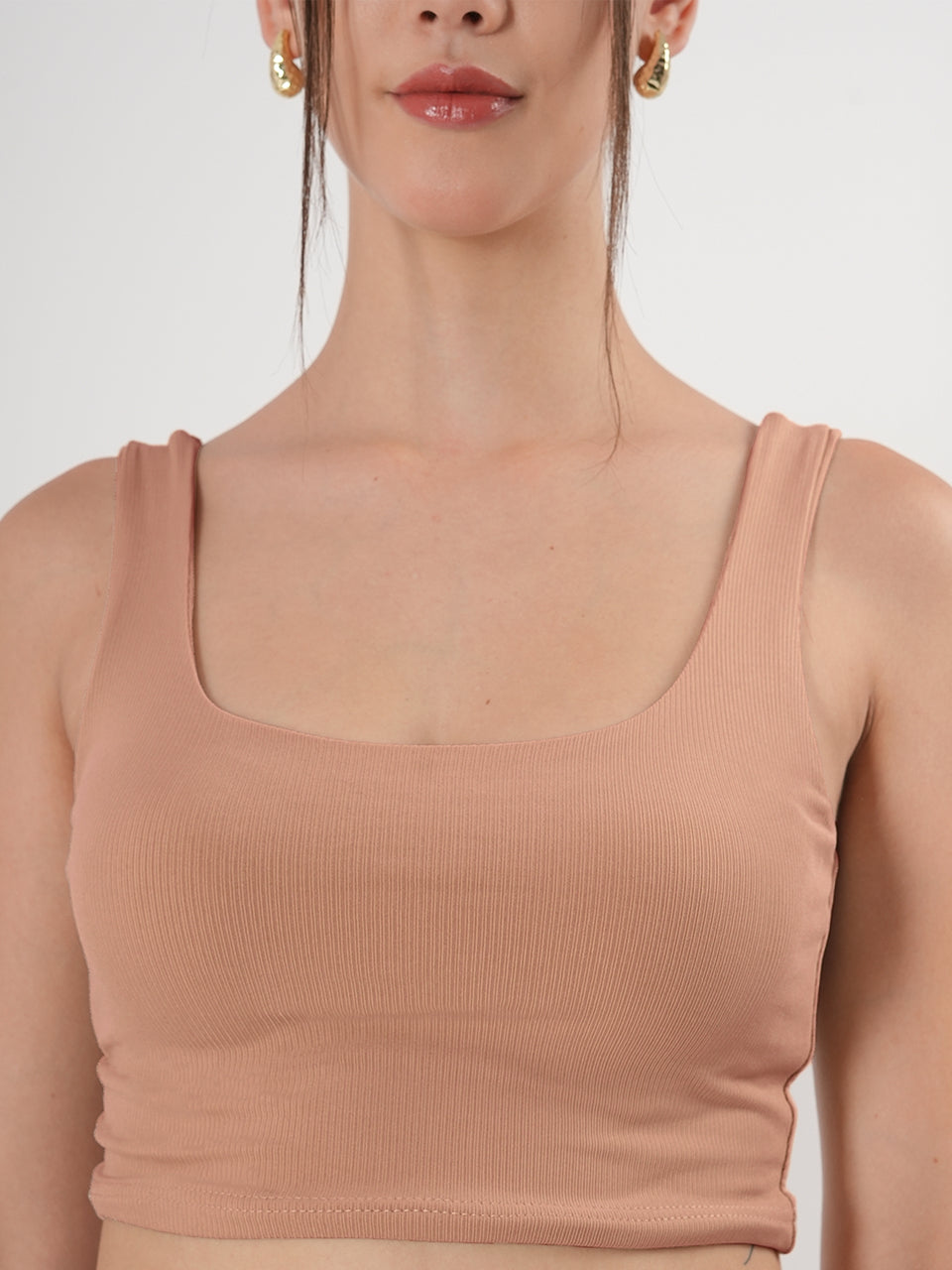 Solid Square Neck Sleeveless Body Fitted Crop Top