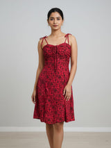Clobug Women's Floral Print Tie-Strap Midi Dress