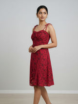 Clobug Women's Floral Print Tie-Strap Midi Dress