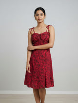 Clobug Women's Floral Print Tie-Strap Midi Dress