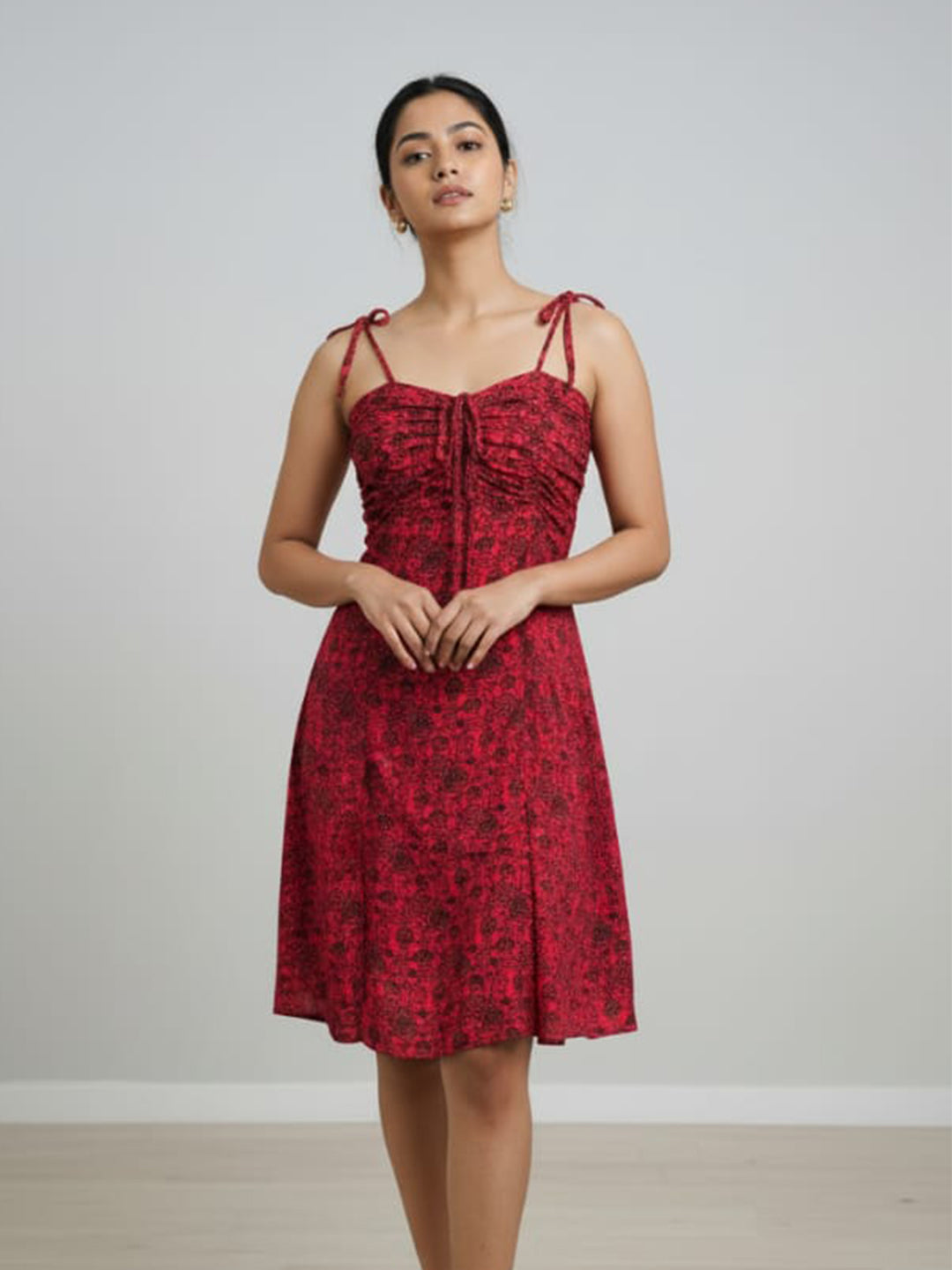 Clobug Women's Floral Print Tie-Strap Midi Dress