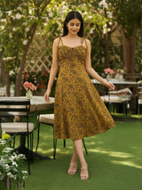 Clobug Women's Floral Print Tie-Strap Midi Dress