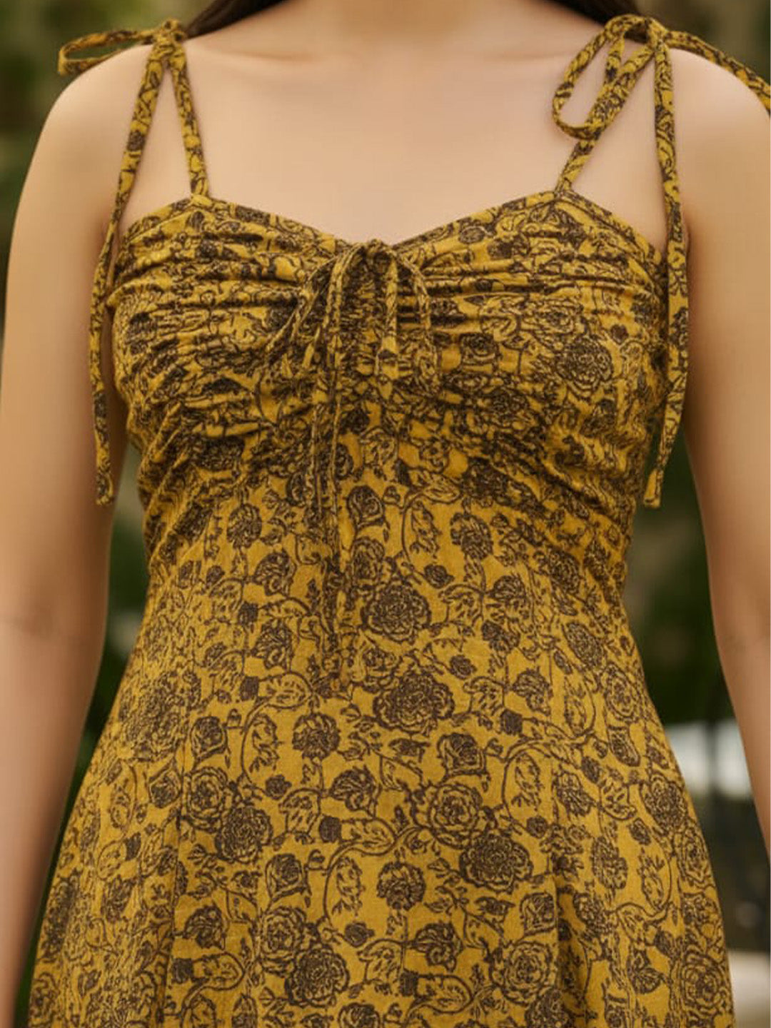 Clobug Women's Floral Print Tie-Strap Midi Dress