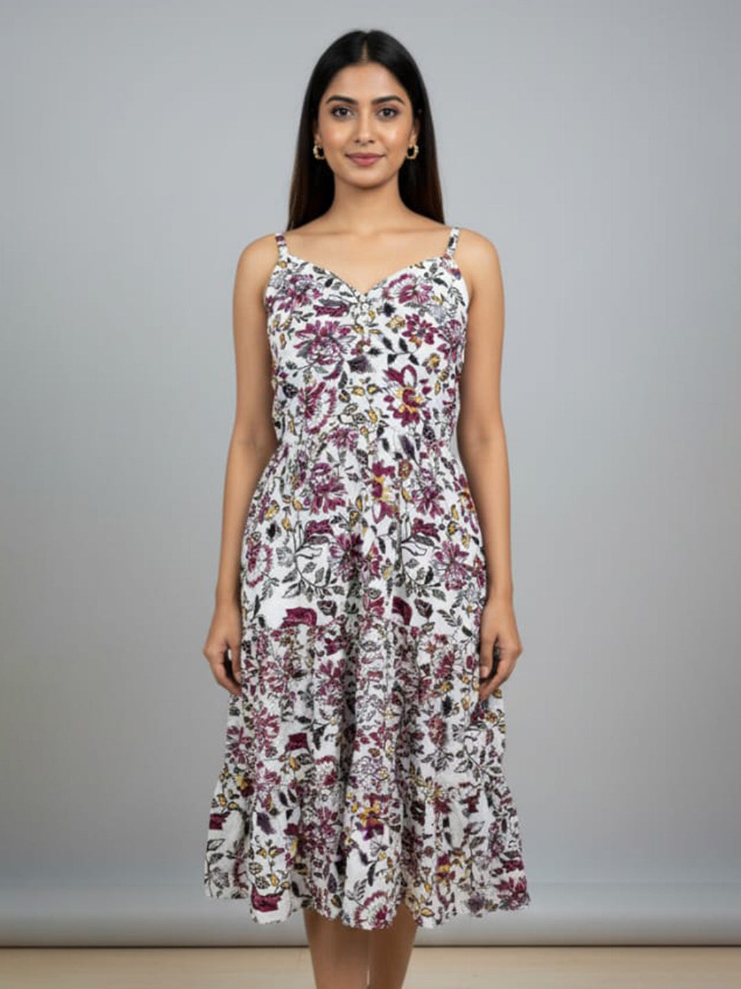 Clobug Women Sweetheart Neck Sleeveless Printed Flared Dress