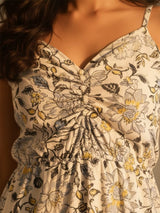 Clobug Women Sweetheart Neck Sleeveless Printed Flared Dress