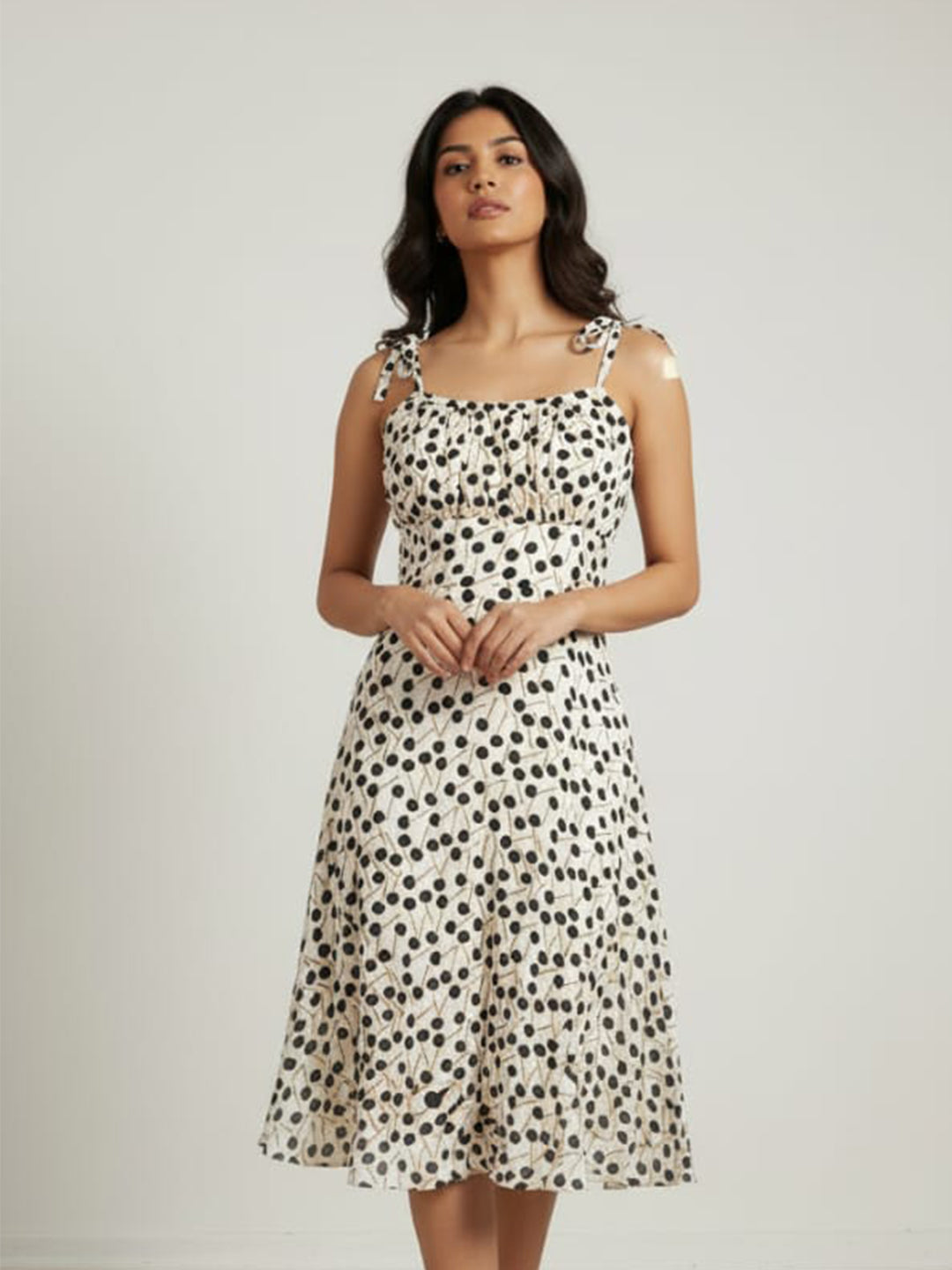 Clobug Women's Floral Print Tie-Strap Midi Dress