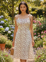 Clobug Women's Floral Print Tie-Strap Midi Dress