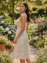 Clobug Women's Floral Print Tie-Strap Midi Dress