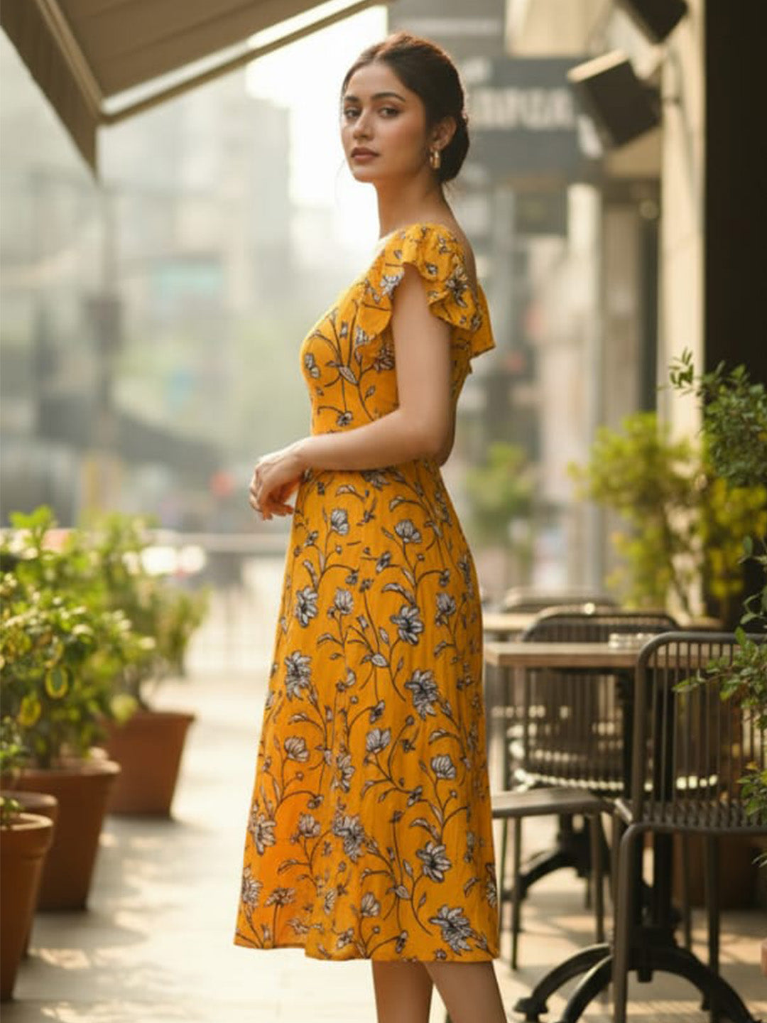 Clobug Women Square Neck Printed Short Sleeve Dress