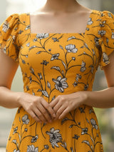 Clobug Women Square Neck Printed Short Sleeve Dress