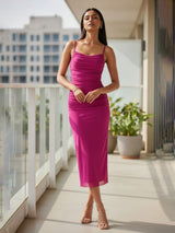Clobug Women Pink Bodycon Mesh Dress