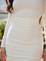Clobug Women White Full Sleeve Bodycon Mini Dress